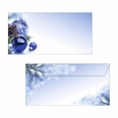 Image de SIGEL Du036 Enveloppes Motif Boules de Noël Bleu, Format Dl (11 X 22 cm), 50 Pièces