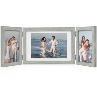 Image de Afuly Cadre Photo Collage 3 Photos pour 10x15 cm et 13x18 Bois Gris Multiple Rustique Mur ou Table