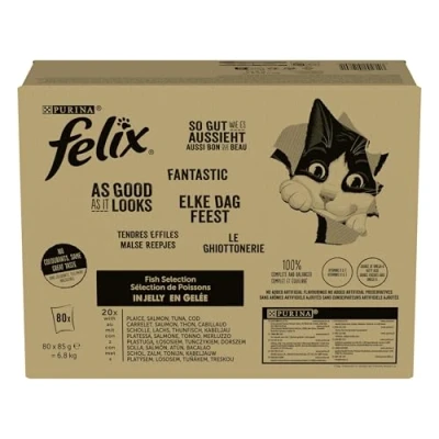 Image de FELIX Tendres Effilés en Gelée : Thon, Cabillaud, Saumon, Carrelet