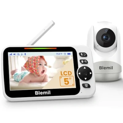 Image de Babyphone caméra Moniteur vidéo pour bébé avec et Audio Batterie 30 Heures, 5&quot; à écran divisé, panoramique/Inclinaison/Zoom Distance