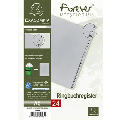 Image de Exacompta Réf 1743B Intercalaires en polypropylène gris 24 touches imprimées alphabet allemand adapté pour un classement de documents au format A5 recyclé