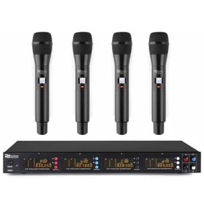 Image de Power Dynamics PD504H Set Micro sans Fil UHF, 4 Microphones, 50 Canaux, Transmission Infrarouge, Livré dans un Flightcase en Aluminium, Parfait pour Présentations et Chant