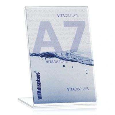 Image de VITAdisplays présentoir publicitaire en L, L au format DIN A7 vertical, porte étiquette de prix, table transparent PLEXIGLAS original