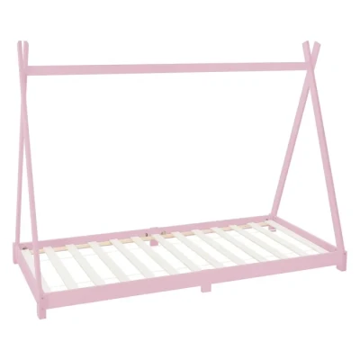 Image de ML Design Lit d&#039;enfants Tipi 90x200 cm avec Sommier à Lattes, en Bois Massif, Rose, Tente Indien de Jeu Intérieur, Cadre pour Fille et Garçon, Stable, Robuste, Simple d`Adolescents