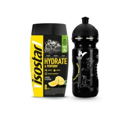 Image de Isostar Poudre Hydrate &amp; Perform saveur Citron 560g (14 doses) + Bidon 650 ml Boisson Isotonique pour Sportifs
