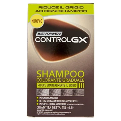 Image de Just For Men Control GX Shampooing colorant, réduit progressivement les cheveux gris pour un look naturel, 118 ml