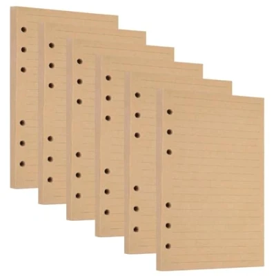 Image de 270 Feuille Papier de Recharges A5 Kraft Ligné 6 Trous Vierge Feuillets Mobiles Refill Paper pour Carnet Rechargeable Remplacer Pages Intérieures 540