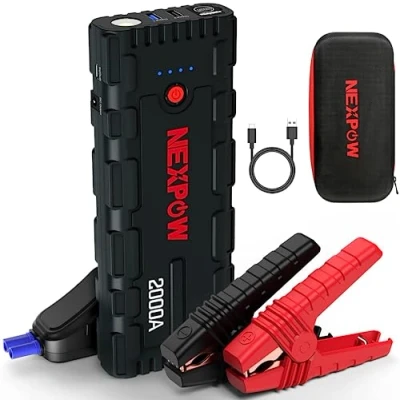Image de NEXPOW Booster Batterie Voiture 2000A Portable Jump Starter (Jusqu&#039;à 7.0L Essence ou 6.5L Gazole) Démarrage de 12 V avec Pinces Sûreté Intelligentes Lampe à LED
