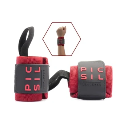 Image de PICSIL Bracelets pour Musculation, Support de Poignet Solide avec Passant Pouce, Bande Flexible Faite en Coton Extensible, Idéale l’Haltérophilie, Boxe, Crosstraining, WODs, Unisex, Rouge