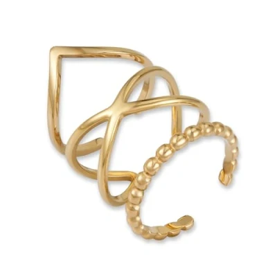 Image de GD GOOD.designs EST. 2015 Ensemble de Bagues dorées pour femmes en acier inoxydable Ajustables et étanches empilables 3 pièces Incl. boîte cadeau