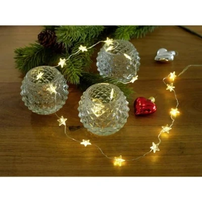 Image de Konstsmide Guirlande Lumineuse décorative à LED, 40 étoiles Transparentes, avec Interrupteur Marche / arrêt, Effet Scintillant, diodes Blanc Chaud, Piles, intérieur, Fil argenté 3139 103