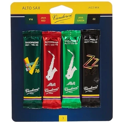 Image de Vandoren Srmixa2 Saxophone alto Jazz Reed Mix carte Inclut 1 chaque ZZ, V16, Java et Rouge Force 2 Strength 3