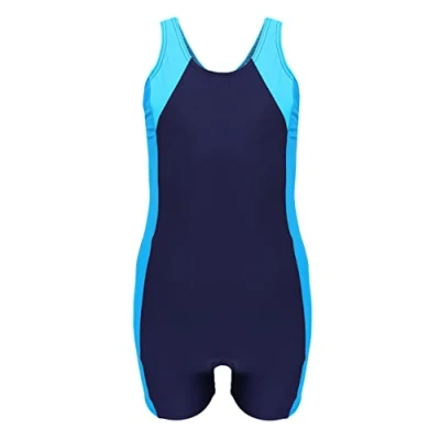 Image de Aquarti Maillot de Bain Natation Fille Une Pièce Shorty Combishort, Bleu Foncé/Turquoise/Bleu, 170