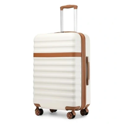 Image de Kono Valise Soute Extensible Léger et Rigide ABS+PC Durable Moyenne avec 4 Roues Silencieuses à 360 Serrures TSA (Blanc Crème,L)
