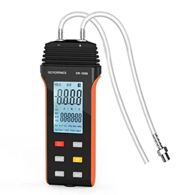 Image de Manomètre portable Testeur de pression d&#039;air et gaz GR 189B différentiel à double port 11 unités sélectionnables Grand écran LCD