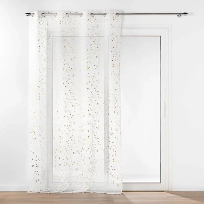 Image de douceur d&#039;intérieur, Voilage à Oeillets (140 x 240 cm) Floressia Or, Voile Sablé Imprimé Métallisé