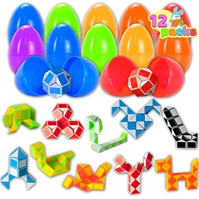 Image de JOYIN 12 Pcs Oeufs de Pâques Pré Remplis avec Mini Serpent Cube Twist Puzzle Jouets Vitesse Fidget pour Enfants