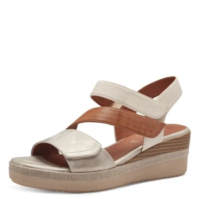 Image de Jana Femme 8 28364 42 Sandale compensée, Beige Or, 37 EU Large