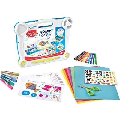 Image de Maped Creativ Board Station Mallette de Coloriage qui se Transforme en Bureau Valisette Rangement avec Feutres, Gommettes, Collage Jouet Loisir Créatif dès 4 ans