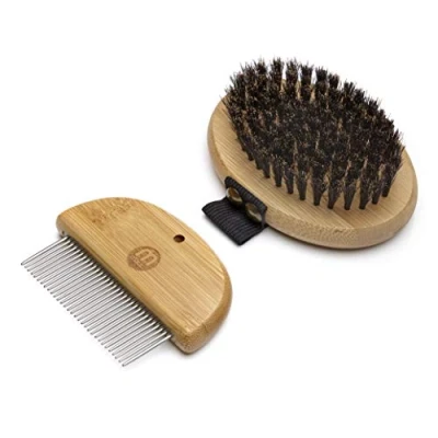 Image de Mikki Kit de Toilettage en Bambou pour Chiots/Chatons Contient Peigne/Une Brosse avec Soies Douces Tient dans la Paume Main 1 Unité