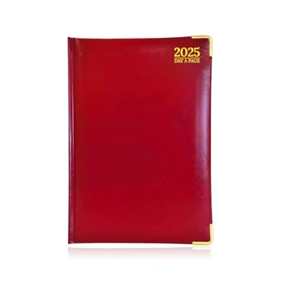 Image de G4GADGET Agenda 2025 format A4, un jour par page, rouge, couverture rigide, planificateur quotidien avec fentes horaires, informations complètes et notes, élégant durable