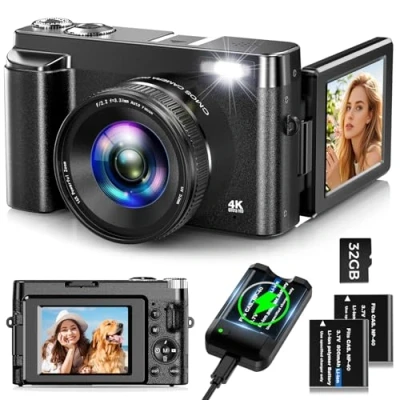 Image de Appareil Photo Numérique 4K,Oiadek 48MP Autofocus Camera Vlog avec 32G Memory Card 16X Digital Zoom,Appareil Compact with 3.0 inch 180 Flip Screen and Battery Charger for Teenagers