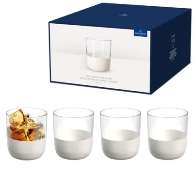 Image de Villeroy &amp; Boch Manufacture Rock blanc Ensemble de verres à whisky, 4 pièces. pour whisky et cocktails, 250 ml, Verre en cristal, Aspect ardoise mat