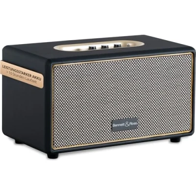 Image de Bennett &amp; BB 860A BK Blackmore Haut Parleur Bluetooth rétro en Cuir avec accu 6000 mAh Vintage 60W Fonction stéréo True Wireless Enceinte Noir