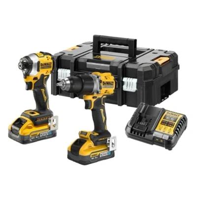 Image de dewalt Kit 2 outils batteries 18v 5ah powerstack perceuse à percussion dcd805 + visseuse chocs dcf850 dck2050h2t qw