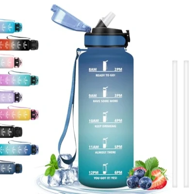 Image de Gourde 1,5L Sport anti Fuite, Reutilisable avec Paille, Graduée Marqueur de Temps, Musculation, Facile à Nettoyer, Bouteille d&#039;eau pour Running, Randonnée, Camping