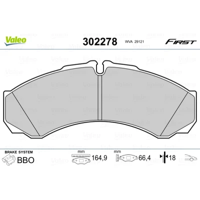 Image de VALEO 302278 Jeu de plaquettes frein Essieu avant contact signal d&#039;usure exclu avec tôle anti bruit IVECO: DAILY 3 Kasten/Kombi,