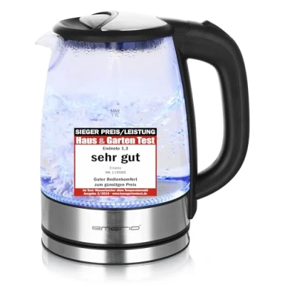 Image de Bouilloire en verre Emerio WK 119988 1,7 litre 2200 Watts Éclairage LED Base 360