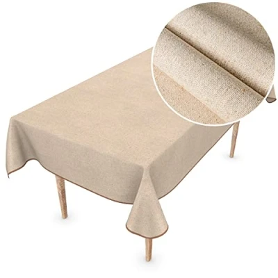 Image de ANRO Nappe en Toile cirée Lavable, Aspect Lin, Beige uni, Durable, 200 x 140 cm