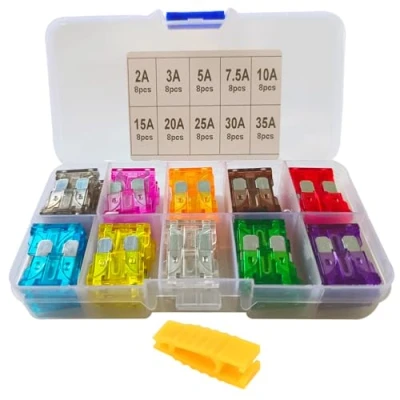 Image de FULARR 80Pcs Professional Voiture Fusible, Standard Lame Fusibles Assortiment Kit, avec Remplacement Extracteur &amp; Boîte Rangement 2A / 3A 5A 7.5A 10A 15A 20A 25A 30A 35A