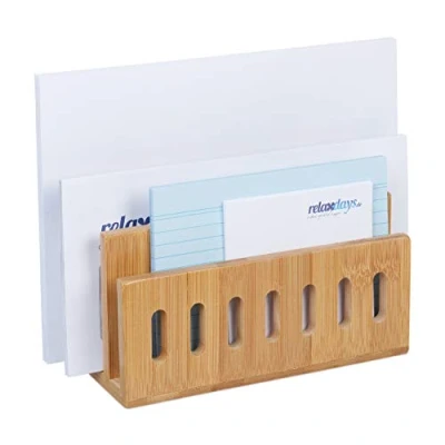 Image de relaxdays Organiseur Bureau, Bambou, 3 Compartiments, trieur courrier Pratique, Porte Documents, HLP: 13x18x8 cm, Nature