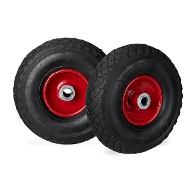 Image de Relaxdays roue de diable brouette set 2, rechange, caoutchouc 3.00 4, 100 kg, 260 x 85 mm, noir rouge