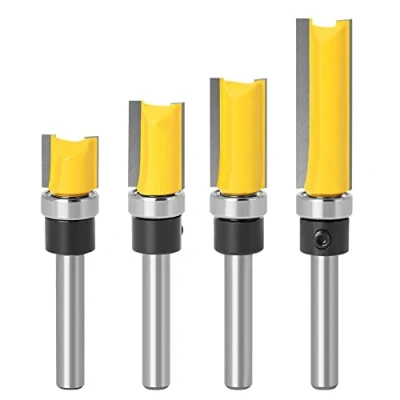 Image de CENPEK Ensemble de 4 mèches Coupe à Tige 1/4 Pouce, Droite avec gabarit roulement Foret fraisage Outils Professionnels pour Le Travail du Bois