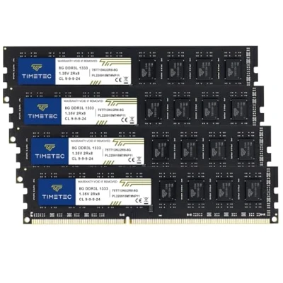 Image de Timetec 32 Go KIT (4x8Go) DDR3 1333MHz PC3 10600 Non ECC Unbuffered 1,35V CL9 2Rx8 Dual Rank 240 Pin UDIMM Desktop PC RAM Module de mémoire Mise à Niveau