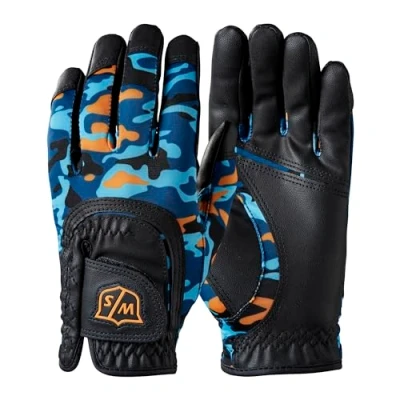 Image de Wilson Staff Gant de golf, Fit All JR Glove, Taille Unique, Pour Jeunes, Main Gauche, Bleu/Orange, Microfibres Synthétiques, WGJA00915