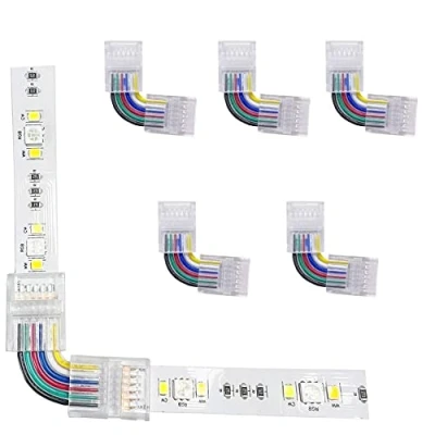Image de Lot de 5 paires 6 broches Connecteur sans soudure en forme L bande lumineuse LED RGBWW Connexion à angle droit 12 mm pour SMD 5050 RGBCCT