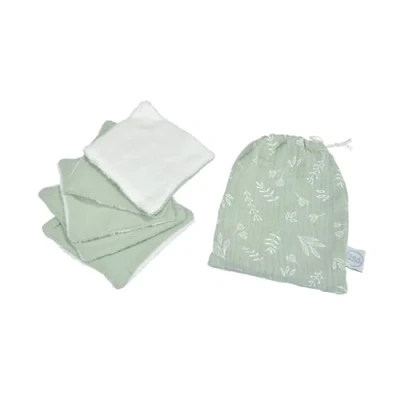 Image de Bébé Douceur, Set de 5 Débarbouillettes Gaze Coton et Eponge 11 x cm avec Pochon Céladon