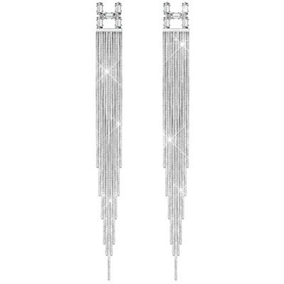 Image de KristLand S925 Aiguilles D&#039;oreille En Argent Pour Boucles D&#039;oreilles Chaîne Franges Longues Dangle Drop avec Plaqué Or Partie Mariages Bijoux De Mariée Femme