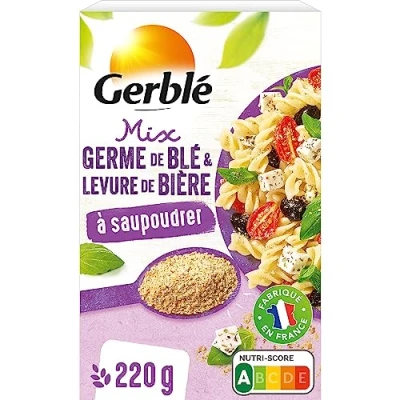 Image de Gerblé Saupoudrage, Mix Germe de blé et Levure bière à saupoudrer, Super aliment, Source naturelle Sélénium protéines, Riche en Vitamine E, 1 Boîte, 22 Portions, 207407, 220 g
