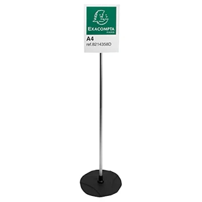 Image de Exacompta Réf. 8214358D 1 Présentoir sur pied PMMA/ALU A4 portrait Dimensions 270 x 1000 mm PMMA (acrylique) pour supports d&#039;accueil, information Couleur Noir/alu/cristal