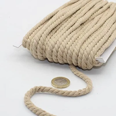 Image de 20 mètres Cordon en Coton Rond 05 mm Corde Tressée avec âme Naturel, Idéal pour DIY, Couture, Polyvalent 5mm 04 Beige
