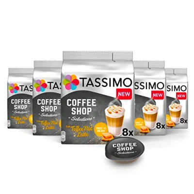 Image de TASSIMO, 80 dosettes Toffee Nut Latte Coffee Shop Selections, Compatibles avec les machines 40 Toffe Latte, Doux et Crémeux, 5 packs de 8