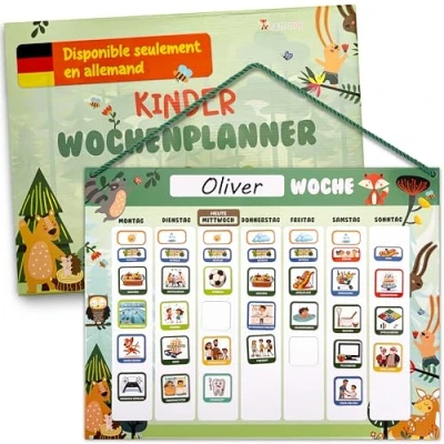 Image de Wochenplaner Kinder Montessori Magnettafel inkl. 200 Magnete Komplett beschreib und abwischbar Förderung der Selbstständigkeit