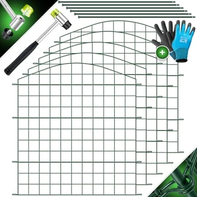 Image de KESSER® Clôture de jardin Kit complet en métal 5 éléments Avec marteau + 6 barres fixation à clipser pour le Arc supérieur rond enclos