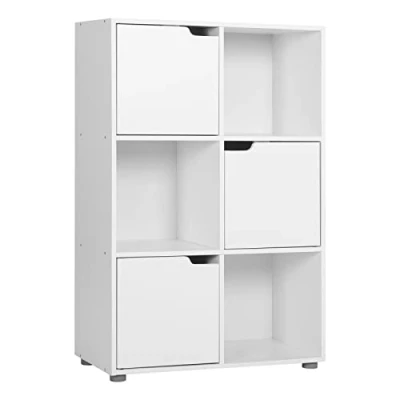 Image de WOLTU Bibliothèque Armoire Étagère de Rangement 59,6x29x91cm en MDF pour Salon Bureau avec 3 Portes 6 Compartiments SK001ws