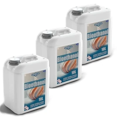 Image de bioéthanol 96,6 % 30 l Alcool bio 3 x 10 pour cheminée, cheminée de table, au sans odeur Combustion propre, fumée, flamme vive et stable